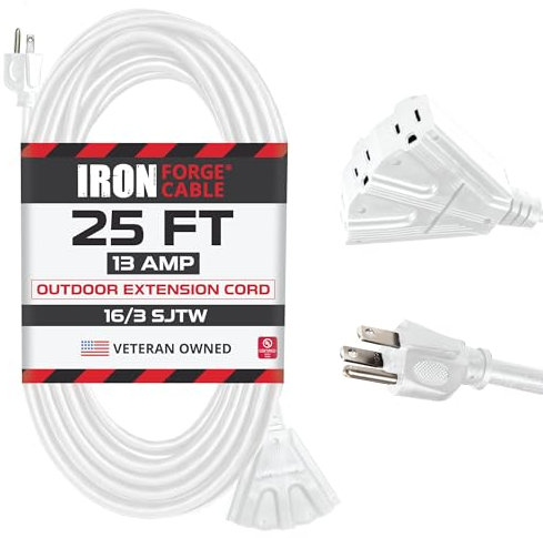 Iron Forge Cable 16 Gauge White Extension Cord Multi Outlet, 25 Ft - SJTW