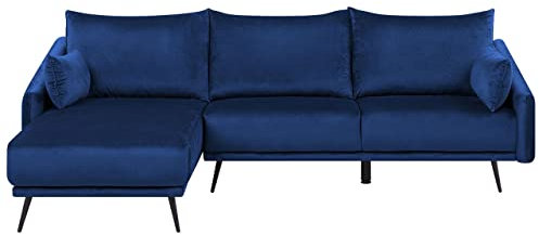 Beliani 3-Sitzer Ecksofa Samt Marine blau Sofa mit Kissen Chaiselongue rechts Varde