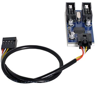 Cablecc Placa base de 9 pines USB 2.0 Header 1 a 2 hembra, cable alargador conector HUB adaptador puerto multilier