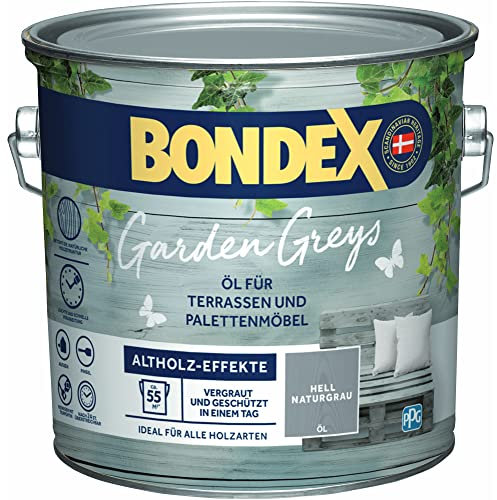 Bondex Garden Greys Öl Hell Naturgrau 2,5 L für 42,5 m² | Altholz-Effekt | Betont die natürliche Holzmaserung | Vergraut und schützt | Seidenglänzend | Holzlöl