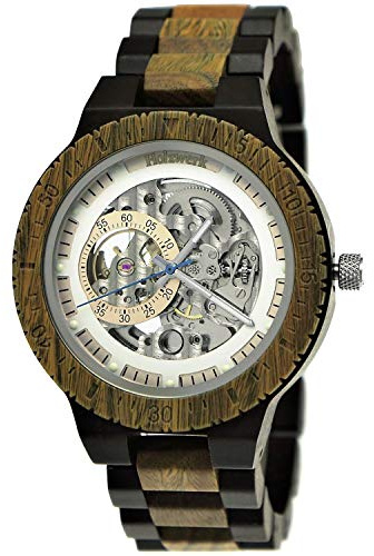 Holzwerk Germany Handgefertigte Automatik Herren-Uhr Öko Natur Holz-Uhr Holz Armband-Uhr Braun Schwarz Gold Silber Analog