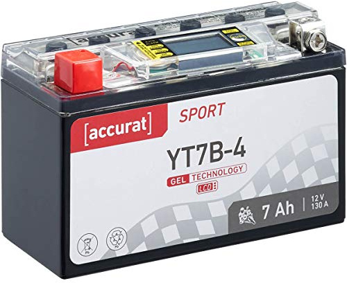 Accurat Motorradbatterie YT7B-BS, Gel, 12V 7Ah, LCD-Anzeige, wartungsfrei | kompatibel mit YT7B-4, geeignet für Roller, zyklenfest, rüttelfest, Starterbatterie, Erstausrüsterqualität, vorgeladen