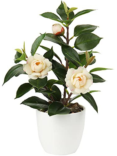 Briful Künstliche Zimmerpflanze Kamelie Kunstpflanze Camellia Japonica im Kunststofftopf Dekorative Seidenblumen Kamelie Kunstblumen für Home Hotel Dekoration