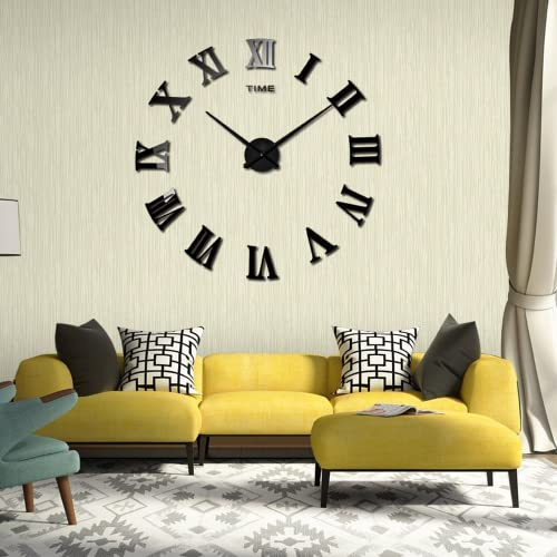 VIVILINEN Orologio da Parete Fai-da-Te Grande Orologio da Parete Senza Cornice Mute 3D Specchio Adesivo Moderno Decorazione per Casa Cucina Scuola Ufficio Soggiorno