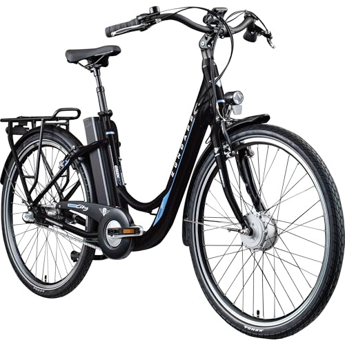 ZÜNDAPP Green 2.7 26 Zoll Ebike für Damen 26 Elektrofahrrad mit Rücktrittbremse E Bike Damen City Fahrrad Elektro Pedelec Hollandrad tiefer Einstieg (schwarz/blau, 46 cm)
