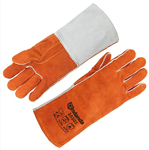 ANDANDA Schweißhandschuhe, Grillhandschuhe, Hitzebeständig und verschleißfest -Kaminhandschuhe Feuerfest für Schweißer/Kamin/BBQ/Gartenarbeit/Grillen/Küche/Backofen/Mikrowellenherd ，1 Paar