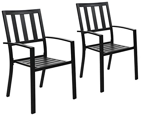 PHI VILLA Metall Gartenstuhl Draussen Terrasse Gartenstühle Stapelbare Stühle für Esszimmer-Set 2 Pack Schwarz | Rostbeständig E-beschichtet Terrassenstühle, Mit Armlehnen, 136 kg Tragkraft, Platzsparend Stapelbar