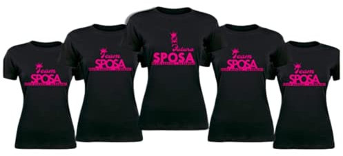 Generico Pacchetto Kit Magliette Party Addio al Nubilato Personalizzate Futura Sposa Corona e Amiche 100% Cotone, T-Shirt Amica Matrimonio Sposi Manica Corta Girocollo Bianco Nero Fucsia