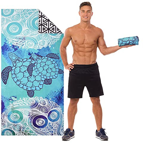 URAQT Microfiber Stripe Strandhandduk, Mjuk Super Absorberande Snabbtorkande Strandhandduk, Stor LättviktsSandfri Strandhandduk, Resehandduk Badhandduk för Sport Strand Gym Pool Torkning Husdjur