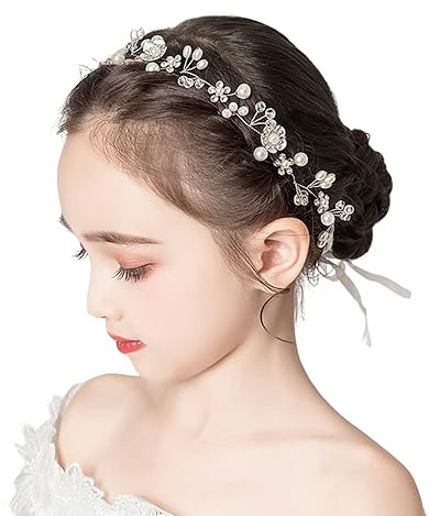 PLABBDPL Haarschmuck Kommunion, Hochzeit, Kinder Blumenmädchen, Braut Perlen Stirnband