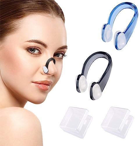 CUHZA Pince Nez Natation，2 Pièces Pince-Nez en Silicone Protecteur de Nez Imperméable Réutilisable avec Boîte de Rangement pour Natation Adultes Enfants Unisexe(Noir et Bleu)