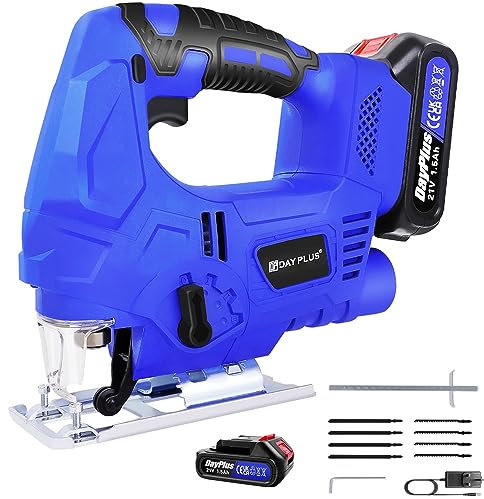 Cordless Jigsaw Electric Jigsaw Tool, 1500W 3000 SPM Jig Saw with 1.5AH Battery & Fast Charger, 4 Orbital Sets, with Saw Blades & Scale Ruler, ±45°Bevel Cutting Angle Jigsaw for Wood Metal PVC