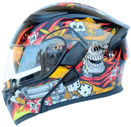 BGGNG Flip Up Front Motorcycle Helmet with Dual Sun Visor,ECE Approved Modular Full Face Motorbike Helmet,Flip Up Protective Modular Helmet Adults Men Women R,L=59-60cm