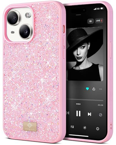 BEZ Cover per iPhone 15 Plus Scintillio Glitter, Custodia per iPhone 15 Plus della serie Bling & Co., Custodia protettiva Sparkle Diamond Crystal Bling Case per iPhone 15 Plus, Rosa