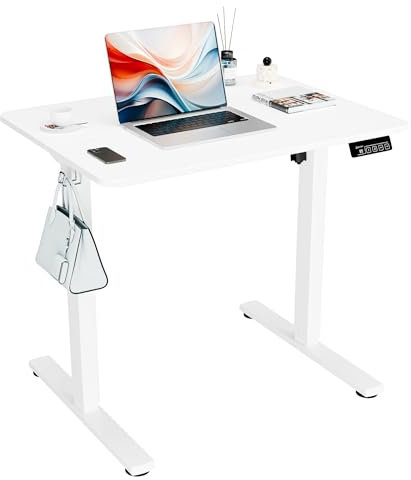 ERGOMAKER Elektrischer Höhenverstellbarer Schreibtisch 80x60cm (31.5x23.6), Höhenverstellbarer Tisch mit Spleißplatte (Weißes Gestell + Weiße Tischplatte)