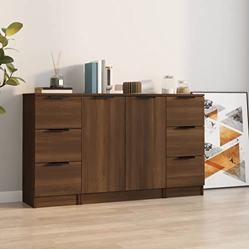 CKioict Buffetschrank modern Küchenschrank Vitrinenschrank Sideboards 3 STK. Braun Eichen-Optik Holzwerkstoff für Wohnzimmer, Schlafzimmer, Flur