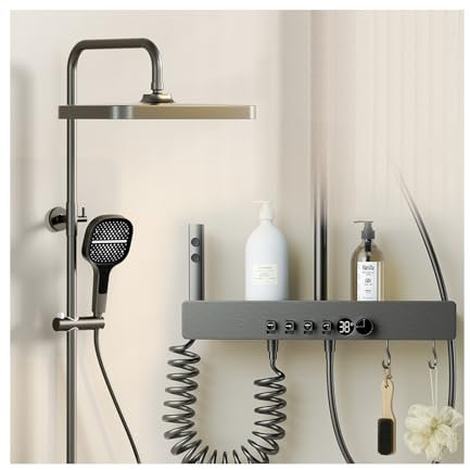 SWHC Colonne Douche, Set De Douche Quatre Fonctions avec Affichage De La TempéRature, Colonne De Douche pour Baignoire, Mitigeur Douche avec Douchette Et Pommeau De Douche pour Salle De Bain