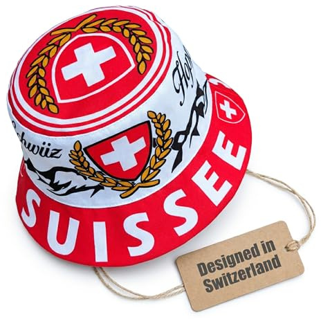 Generisk Schweiz, Suisse, Schwiiz solhatt, fläkthatt, fiskarhatt, militärhatt, solhatt, blå, vit, röd, 59 cm