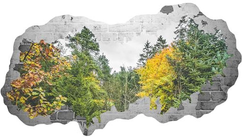 Indigos UG - Wandtattoo Wohnzimmer 3D Effekt - 160x90 cm - Wandaufkleber - Wald - Durchbruch Wanddeko - Graue Mauer - Landschaft, Ausblick - für Wohnzimmer, Schlafzimmer, Küche, Bad, Kinderzimmer