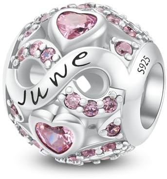 LNQOBU Birthstone Charms für Europäische Armbänder Halskette, 925 Sterling silber Openwork Perlen Liebesherz Anhänger,Geburtstagsgeschenke für Frauen