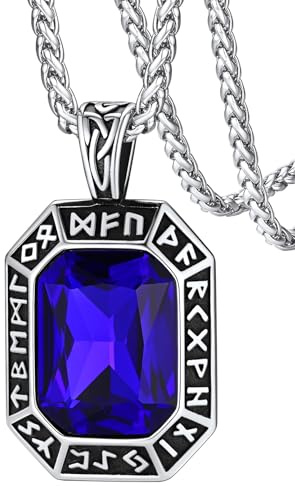 FaithHeart Onyx Schmuck für Damen Herren, Edelstahl Wikinger Rune Halskette mit Onyx Stein，Schutz Amulett für Mama Papa Geliebte