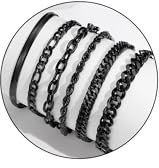 Herren Armband Edelstahl Armbänder Panzerkette - 6 Stücke Herrenarmbänder für Männer Jungs Kubanische Armband Geschenke für Sohn,Silber Schwarz Gold,19cm/21cm/23cm Länge (Schwarz, 19.0 Zentimeter)
