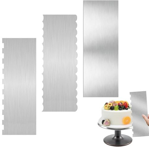 3 Stück Tortenspachtel Kuchenschaber Edelstahl 22X 8cm Silber für verschiedene Formen von Kamm-Kuchenrändern, tortenspachtel kuchenschaber Tortenausstecher für Mousse Buttercreme Tortendekoration