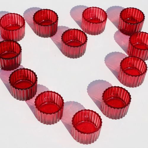 Vohocandle Portavelas de té Rojo de Cristal para San Valentín, Vasos Acanalados para decoración navideña, pequeños Vasos para Velas de té para Bodas, Fiestas de cumpleaños, decoración del hogar e