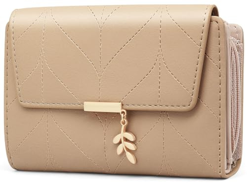 GOUNNU Cartera Mujer Piel Alta Capacidad Carteras Bloqueo RFID para Mujer con Cremallera Monedero de Pequeñ con 14 Ranuras para Tarjetas Billetera Damas Forma Corta,Doble Descuento (Camello)