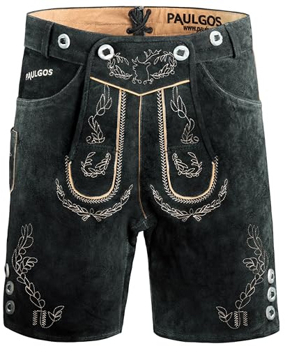PAULGOS Herren Trachten Lederhose HK1 + Träger, Echtes Leder, Gr. 44-60