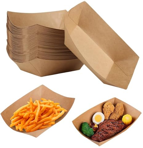 Pommes Schalen, 50 Stücke Kraftkarton Schalen, Currywurst Schale Braun, Kraftpapier Becher, Pommesschale Pappe für Pommes, Snack, Currywurst, Salat, Braun