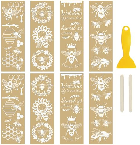 WANDIC 8 Sheets Rub on Transfer Sticker, Bee Flower Theme Text Transfer Decal Sunflower Pattern Transfer Stickers for Furniture Scrapbooking, 10 * 30cm