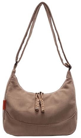 Micmores Crossbody Bag Damen Umhängetasche Cord Tasche Klein Sling Bag Hobo Schultertasche Halbmond Tasche mit Verstellbarer Schultergurt (Kaffee)