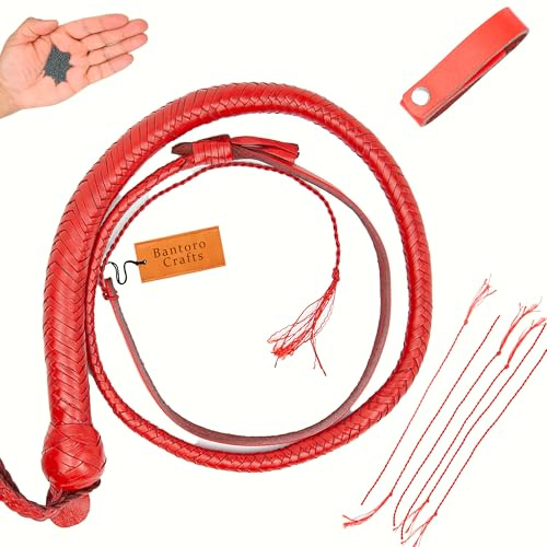Bantoro Crafts Rosso 3 Piedi / 0,90 Metri Snake Whip Shot Caricato/Forte Cracking in Pelle Bullwhip 16 trecce Intrecciate