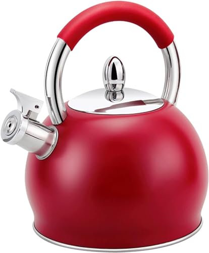 Vintage Stainless Steel Whistling Tea Kettles,3L Tea Kettle for Stovetop,Teapots with Cool Touch Ergonomic Handle for Induction,Gas,Electric,Halogen,Radiant blue-3L (Red 3L)