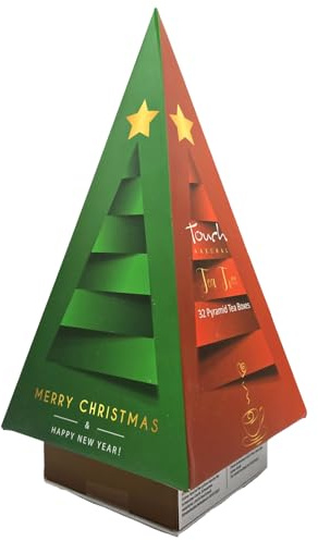 Cofre Árbol de Té de Navidad | 32 Bolsitas Piramidales | 4 Tés Festivos | Blanco, Verde, Sencha, Lichi | Regalo Gourmet y Elegante | Edición Limitada de Fiestas