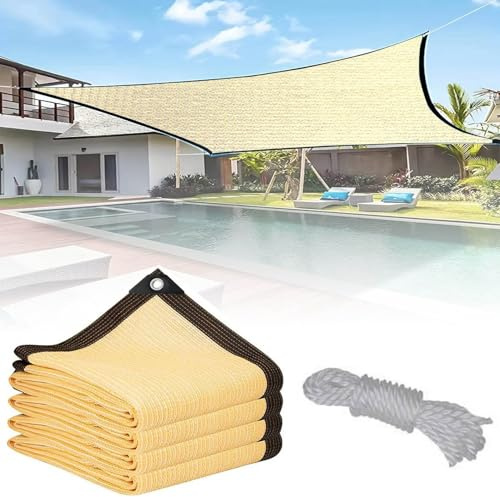 Rete Ombreggiante Beige con Occhielli,Panno Ombreggiante per Esterni,Telo Vela Ombreggiante,Tenda A Vela Quadrata 3x3 4x4 5x5 6x5 6x3,Telo Vela Ombreggiante Esterno Giardino,Balcone(5x12m(16x39ft))