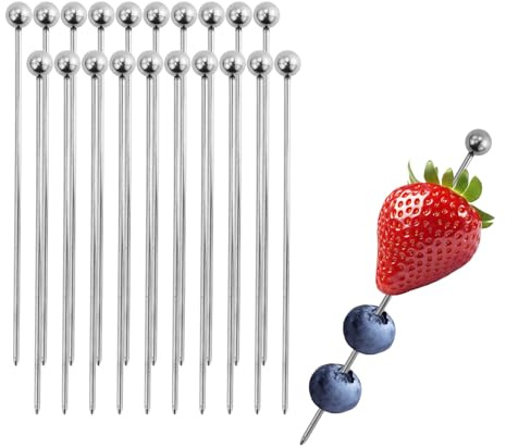 25 pezzi Bastoncini da cocktail in acciaio inox per cocktail Martini,stuzzicadenti in acciaio inox per olive antipasti, per finger food, frutta, feste, barbecue