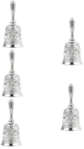 Angoily 5 Pezzi campanello a mano Ringing Bell chiamata piccole campane campana a mano campana tenuta in da tavolo piccolo campanello di servizio bande Metallo Argento