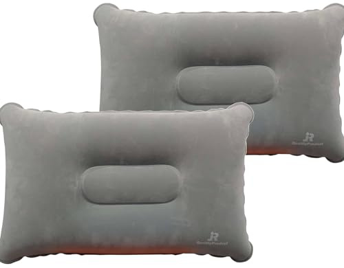 JR QualityProduct 2 Pack Inflatable Camping Pillows – Lightweight Travel Neck Cushions for Fishing, Beach, Inflatable Blow up Pillows for Camping Holidays, Fishing and Travel Comfort. (Grey)