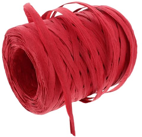 Rollo de cinta de papel de rafia natural, cordel rojo para envolver regalos, manualidades y arreglos florales, 100 m ecológico, resistente al desgarro