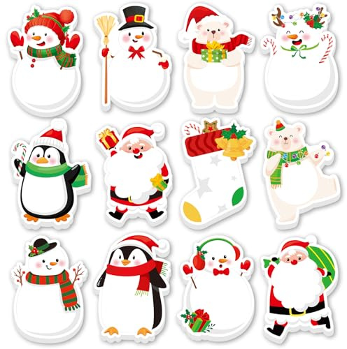 JSRQT 12 Stück Haftnotiz Weihnachten, Selbstklebende Notizzettel mit Süßes Weihnachtsmuster, Mini Haftnotiz Klebezettel Sticky Notes, Abnehmbare Haftnotizen für Partygeschenke, Xmas Heimdekoration