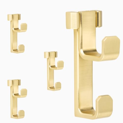 HookNest Wandhaken Gold Gebürstet 4er Set – Eckiger Doppelhaken aus Zinklegierung | 2 Aufhängepunkte | Bis 10 kg | Verdeckte Schrauben | Garderobenhaken für Flur, Bad & Küche