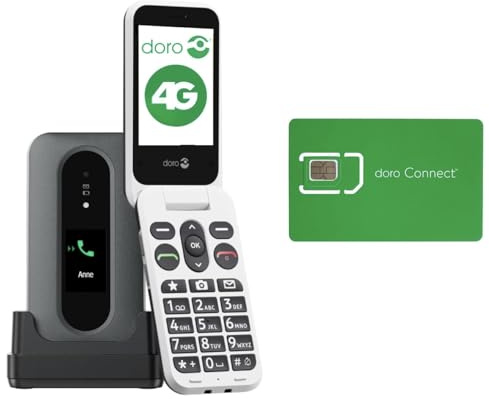 Doro Leva L31 med SIM-kort - Olåst mobiltelefon för seniorer – Extern skärm för samtalsidentifiering – Kraftfullt HD-ljud – Kamera – Hjälpknapp med GPS – Vikbar mobil utan internet