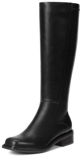 Lumeheel Black Knee High Boots for Women - Low Heel Square Toe Fall Tall Boots with Side Zipper B 9