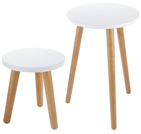LDHHYH 2 Pack Plant Stand Indoor, Wooden Table for Flower Pots, Heavy Duty Mid Century Plant Holder, Modern Home Decor Small Round Side End Table, White