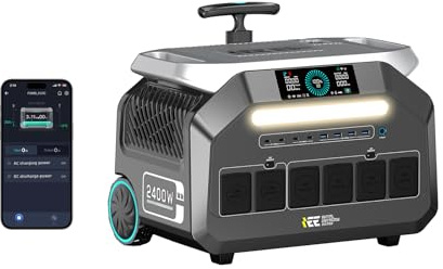 IEE 2400W Estacion de Energia Portatil P2400, 2048Wh Generador Electrico Solar Batería LiFePO4, Aplicación, 16 Puertos, Portable Power Station para Camping, Viajes, Emergencia