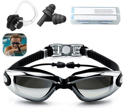 KUIZHEN Swimming Goggles, Swim Goggles Attached Ear Plugs | Goggles Swimming Adult with Storage Case, Nose Clip and Earplugs, Anti Fog Swimming Goggles for Women Men