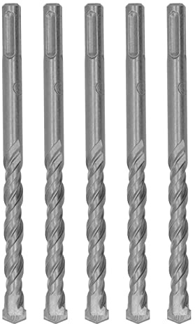 Set di 5 punte per martello perforatore, punte per trapano a percussione con punta in carburo di lunghezza 160 mm, design autocentrante a 2 scanalature per mattoni, pietra, (12 mm)
