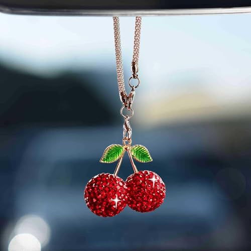 Deco Voiture Interieur, Decoration Voiture Cerise de Cristal, Pendentif Retroviseur, Deco Retroviseur VoitureInterieur, Accessoire ntérieur VoitureFemme, Cadeau Ornement Auto